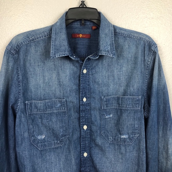 7 For All Mankind Distressed chambray shirt size S - Picture 3 of 12